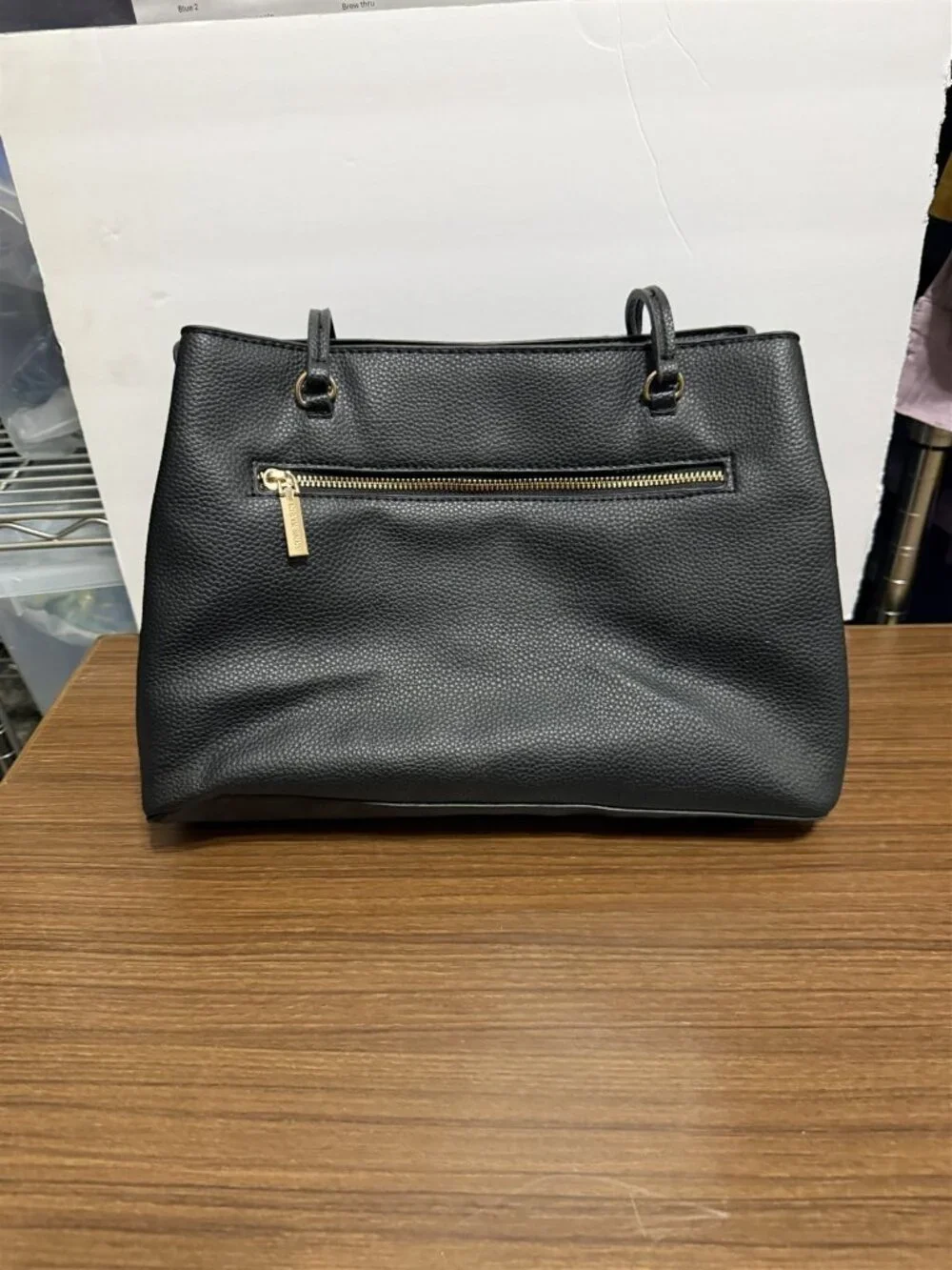 Anne Klein Satchel Crossbody Bag Black Faux Leather Classic Office Business